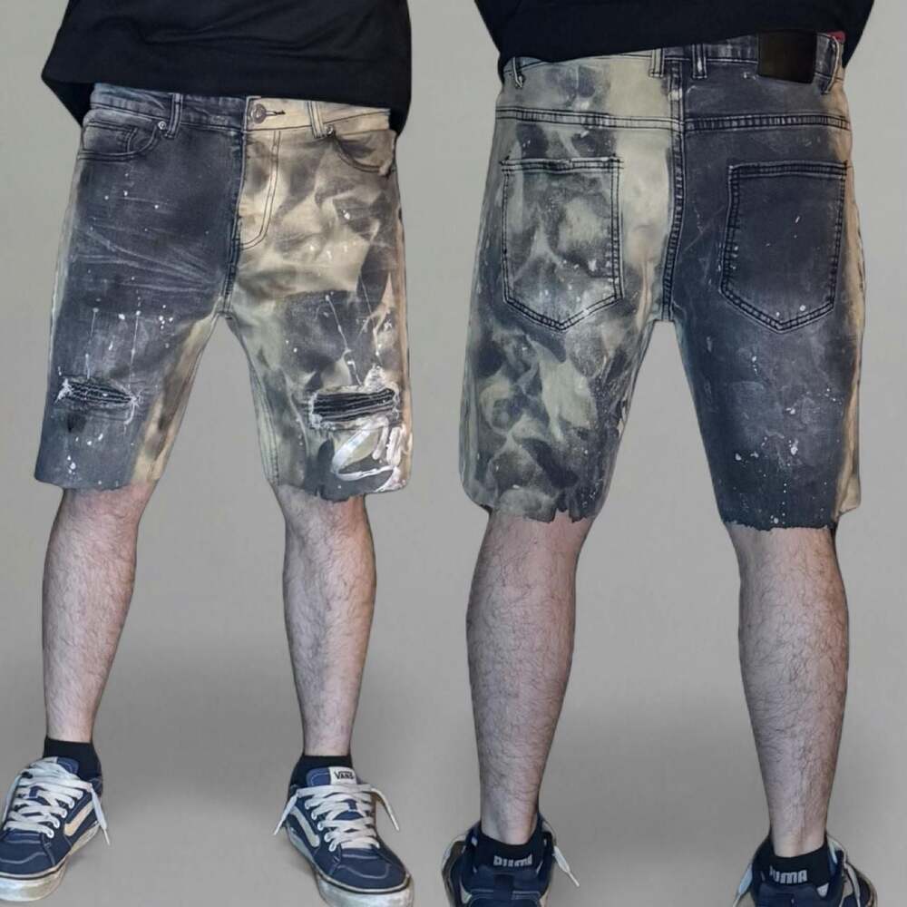 Encrypted Two-Tone Split Dye Denim Jorts